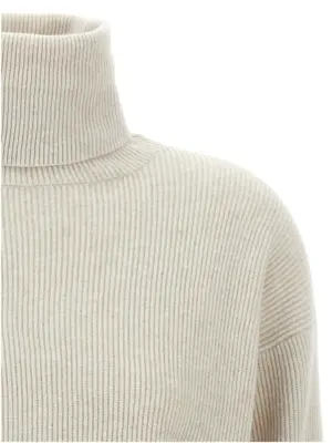 Ribbed turtleneck sweater Woman BRUNELLO CUCINELLI Beige