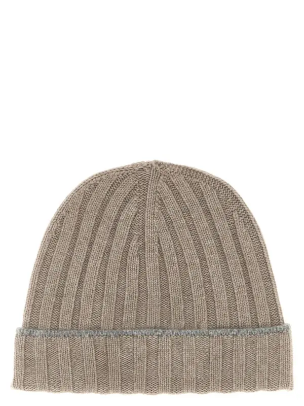 Cashmere turn-up beanie BRUNELLO CUCINELLI Beige