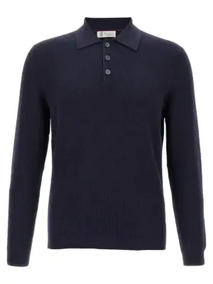Crochet polo shirt BRUNELLO CUCINELLI Blue