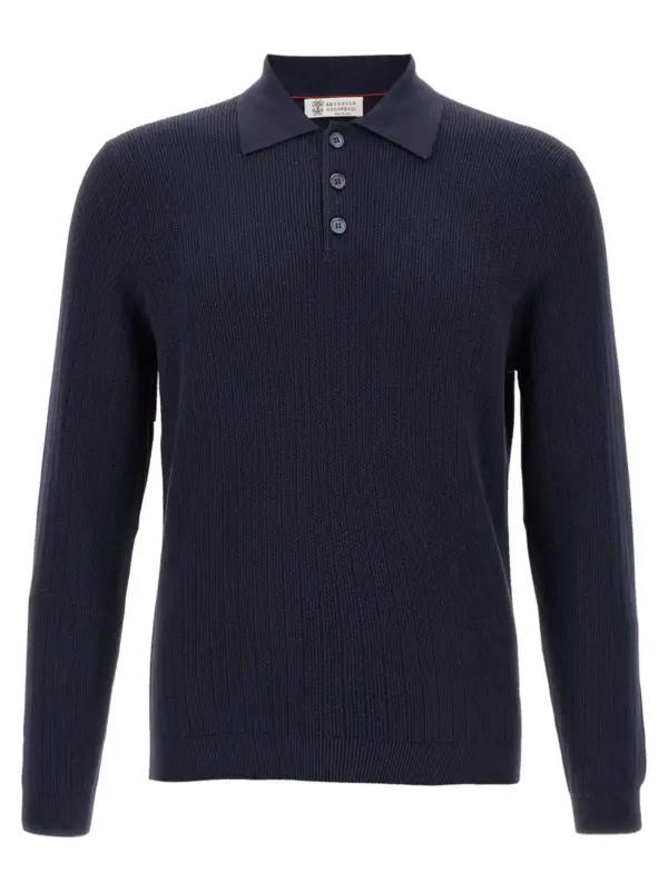 Crochet polo shirt BRUNELLO CUCINELLI Blue