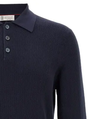 Crochet polo shirt Man BRUNELLO CUCINELLI Blue
