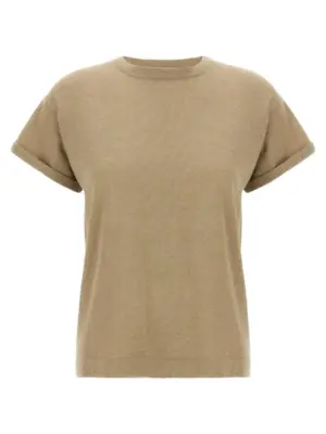 Lamé cashmere t-shirt BRUNELLO CUCINELLI Beige