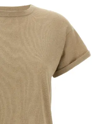 Lamé cashmere t-shirt Woman BRUNELLO CUCINELLI Beige