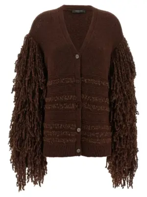 Bouclé fringed cardigan FABIANA FILIPPI Brown