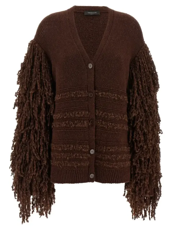 Bouclé fringed cardigan FABIANA FILIPPI Brown