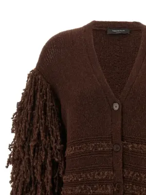 Bouclé fringed cardigan Woman FABIANA FILIPPI Brown