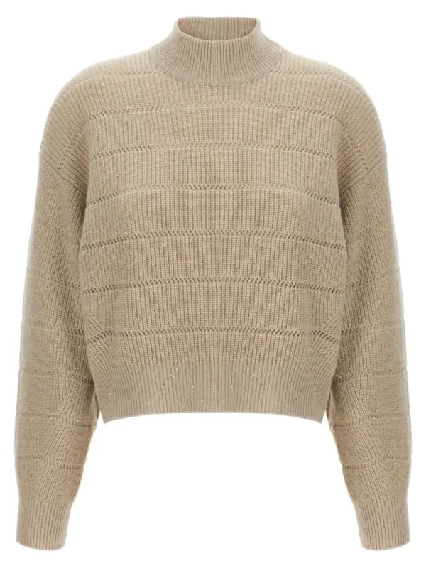 'Rustic Dazzling Net' cropped sweater BRUNELLO CUCINELLI Beige