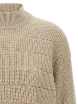 'Rustic Dazzling Net' cropped sweater Woman BRUNELLO CUCINELLI Beige