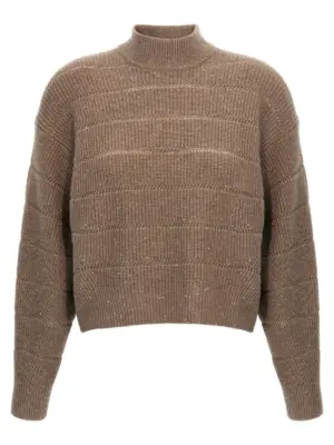 'Rustic Dazzling Net' cropped sweater BRUNELLO CUCINELLI Brown