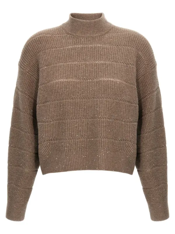 'Rustic Dazzling Net' cropped sweater BRUNELLO CUCINELLI Brown