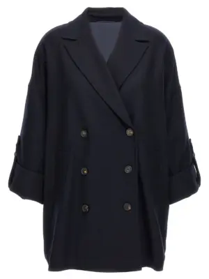 'Shiny Cuff Details' caban coat BRUNELLO CUCINELLI Blue
