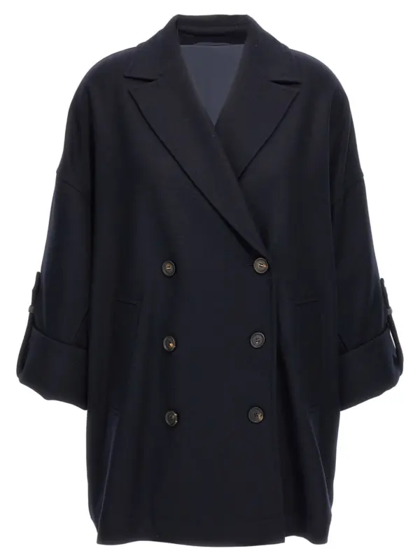 'Shiny Cuff Details' caban coat BRUNELLO CUCINELLI Blue