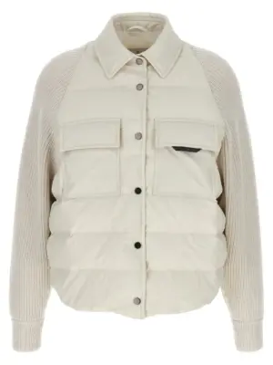 Two-material 'Shiny Flap Detail' down jacket BRUNELLO CUCINELLI White