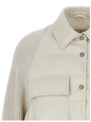 Two-material 'Shiny Flap Detail' down jacket Woman BRUNELLO CUCINELLI White