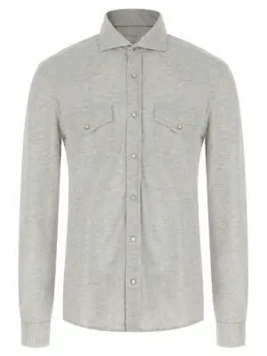 Piqué cotton shirt BRUNELLO CUCINELLI Gray