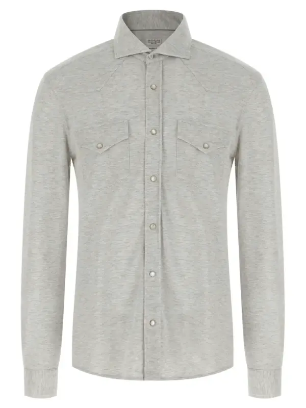 Piqué cotton shirt BRUNELLO CUCINELLI Gray