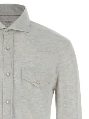 Piqué cotton shirt Man BRUNELLO CUCINELLI Gray
