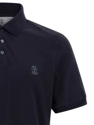 Piqué polo shirt Man BRUNELLO CUCINELLI Blue