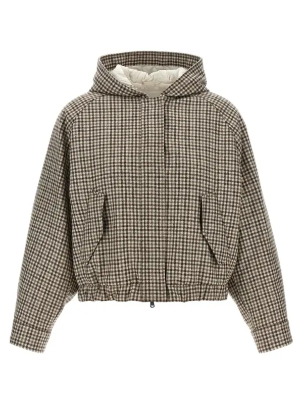 'Shiny Zipper Pull' check jacket BRUNELLO CUCINELLI Beige