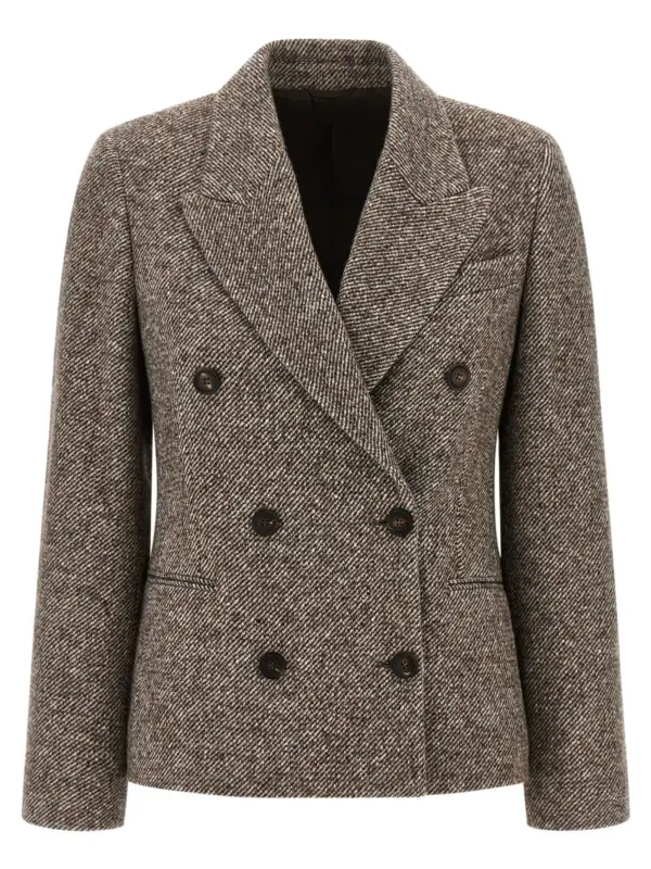 Double-breasted silk blend blazer BRUNELLO CUCINELLI Brown