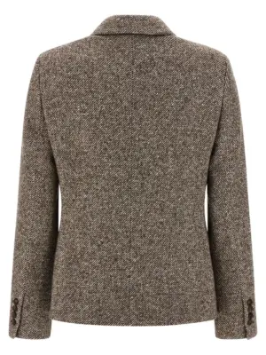 Double-breasted silk blend blazer MG5317329C6321 BRUNELLO CUCINELLI Brown