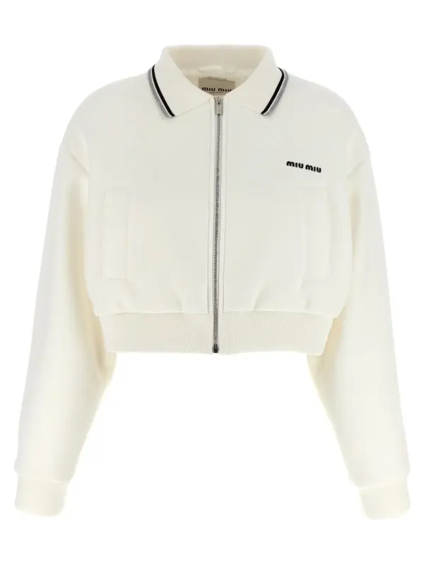 Piquet short bomber jacket MIU MIU White