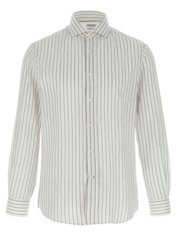 Striped canvas shirt BRUNELLO CUCINELLI White