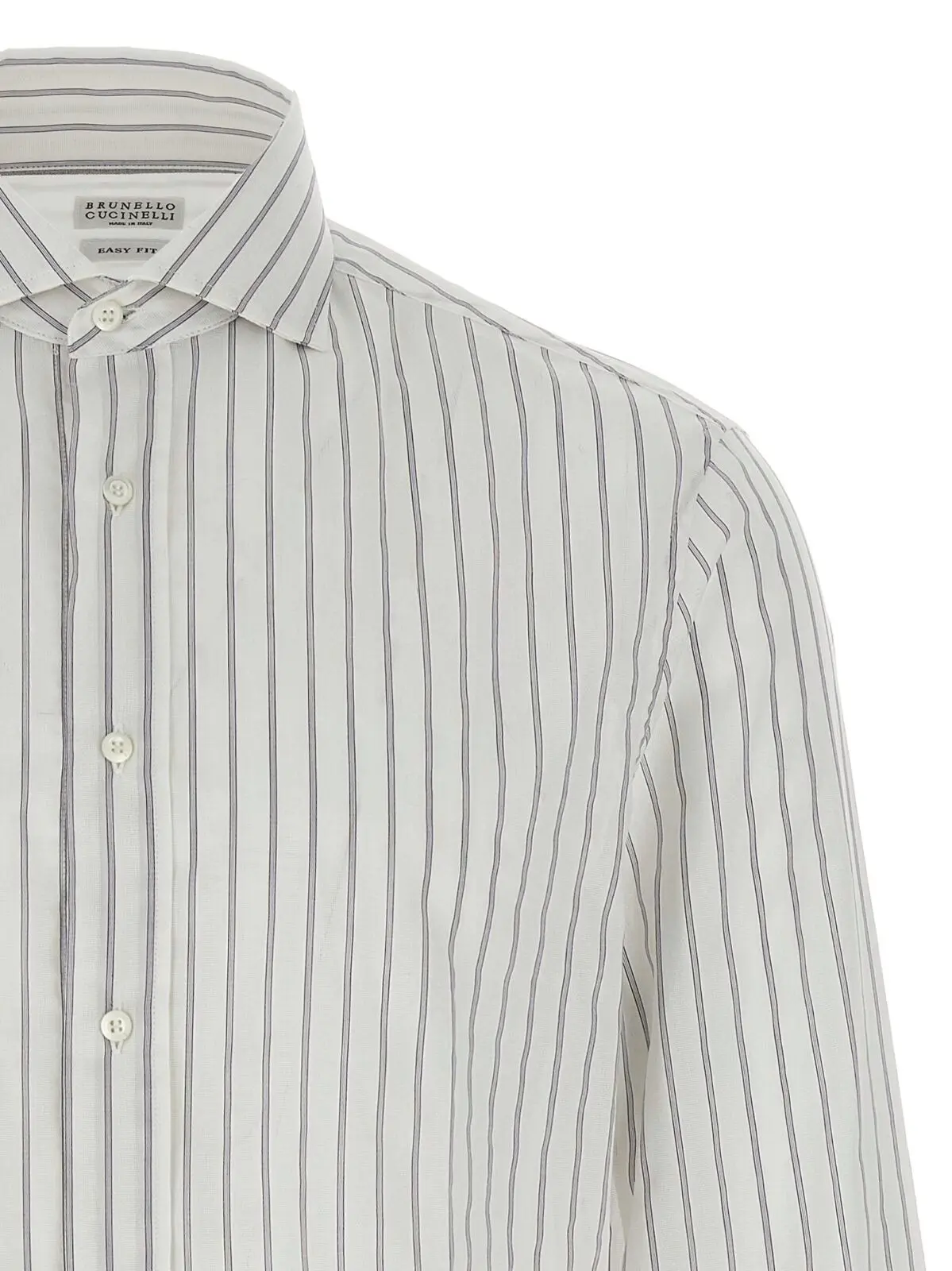 Сорочка Brunello Cucinelli з канви в смужку Біла 3 Striped canvas shirt Man BRUNELLO CUCINELLI White