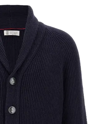 Shawl neck cardigan Man BRUNELLO CUCINELLI Blue