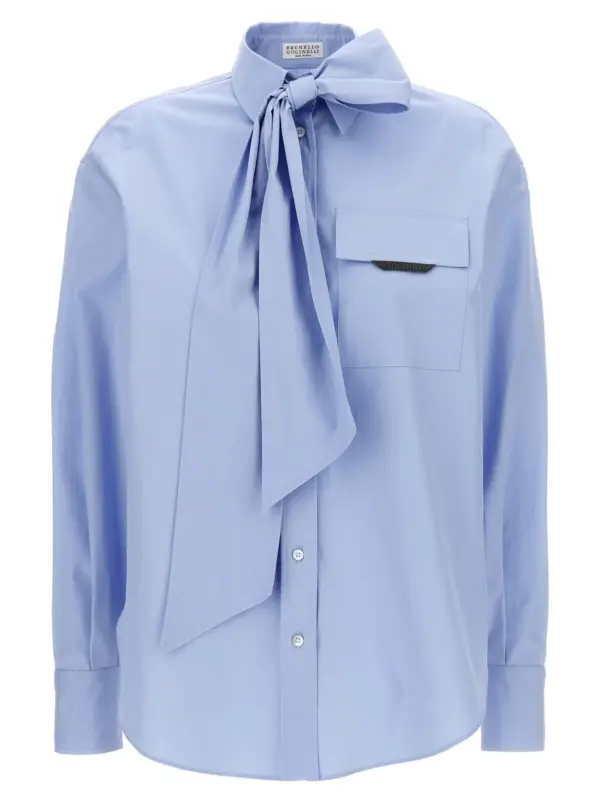 'Shiny Flap Detail' shirt BRUNELLO CUCINELLI Light Blue