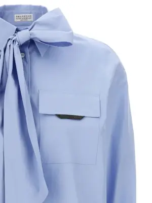 'Shiny Flap Detail' shirt Woman BRUNELLO CUCINELLI Light Blue