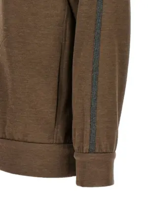 'Shiny Trims' hoodie 67% cotton 31% silk 2% polyamide BRUNELLO CUCINELLI Brown