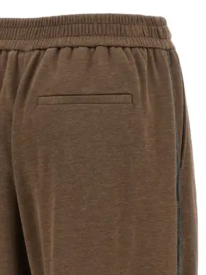 'Shiny Trims' joggers 67% cotton 31% silk 2% polyamide BRUNELLO CUCINELLI Brown