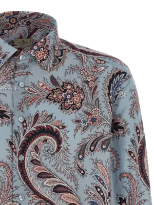 Floral Paisley Cotton shirt Man ETRO Light Blue