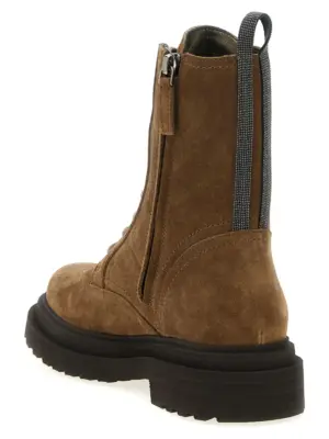 Suede combat boots Monile Woman BRUNELLO CUCINELLI Brown