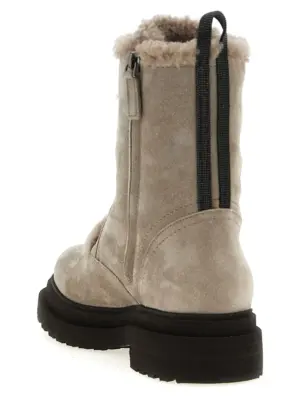 Suede combat boots Monile Woman BRUNELLO CUCINELLI Gray