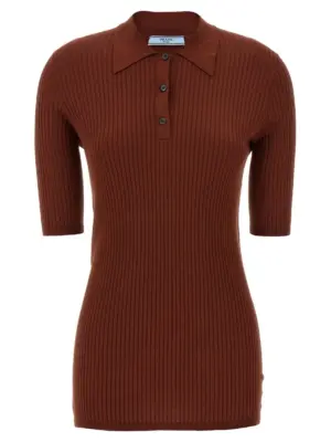 Ribbed polo shirt PRADA Brown
