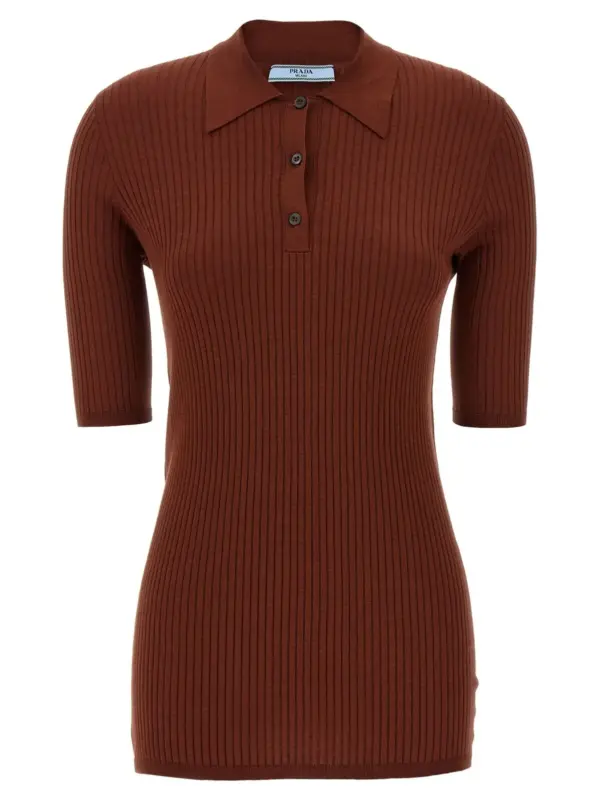 Ribbed polo shirt PRADA Brown