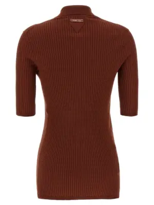 Ribbed polo shirt P24N2USOOO16SUF0033 PRADA Brown