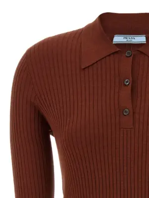 Ribbed polo shirt Woman PRADA Brown