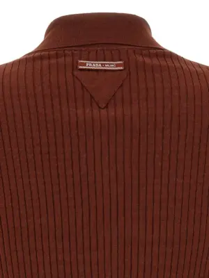 Ribbed polo shirt 83% cotton 16% polyamide 1% elastane PRADA Brown