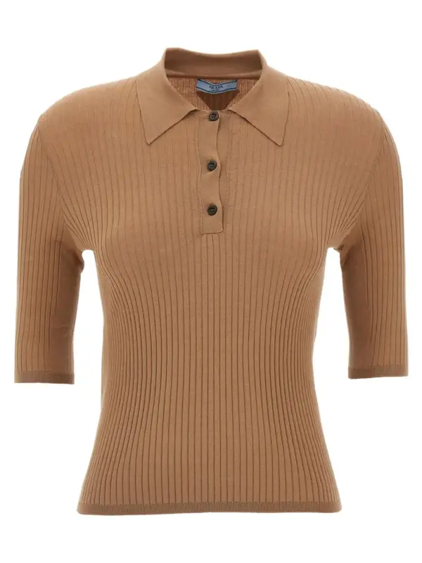 Knitted polo shirt PRADA Beige