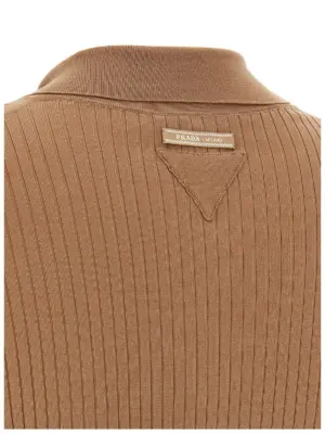 Knitted polo shirt 83% cotton 16% polyamide 1% elastane PRADA Beige