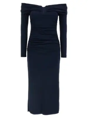 'Off-Shoulder 3/4 SLV Ruched Midi' dress CAROLINA HERRERA Blue