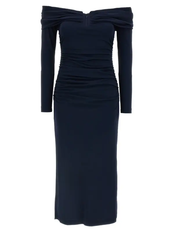 'Off-Shoulder 3/4 SLV Ruched Midi' dress CAROLINA HERRERA Blue