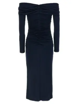 'Off-Shoulder 3/4 SLV Ruched Midi' dress P2515N501JRS493 CAROLINA HERRERA Blue