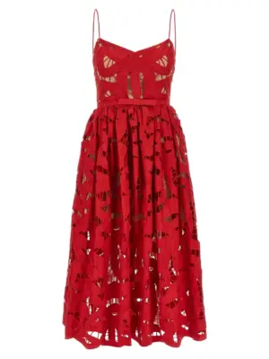 'Red Bow Embroidered Midi' dress SELF PORTRAIT Red