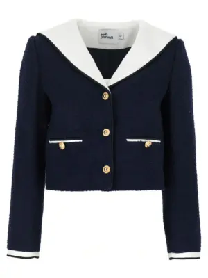 'Navy Boucle Contrast Collar' blazer SELF PORTRAIT Blue