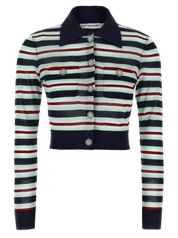 'Navy Striped Viscose Knit' cardigan SELF PORTRAIT Multicolor