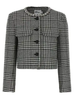 'Houndstooth Crystal Trim' blazer SELF PORTRAIT White/Black